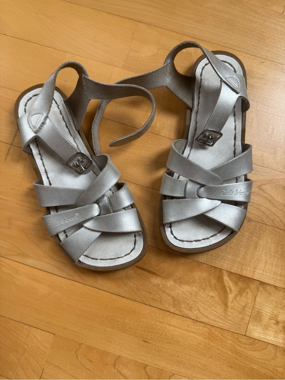 Kids Saltwater Silver Strappy Sandals with Adjustable Ankle Strap